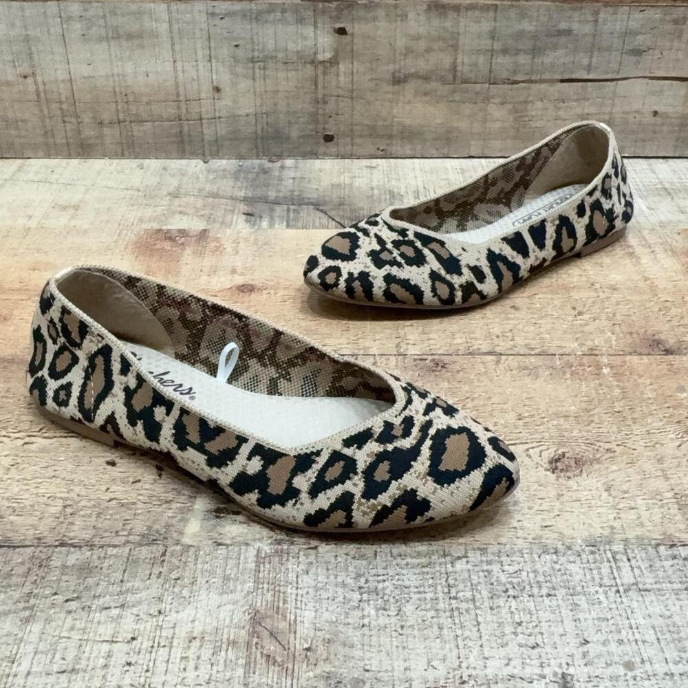 Skechers SN 44886 Ballet Flats Womens Size 5.5 Beige Leopard Memory Foam Shoes
